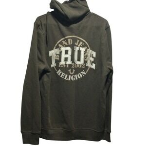 True Religion Zip Up Hoodie Dark Olive Green Logo Est 2002 Mens Size L